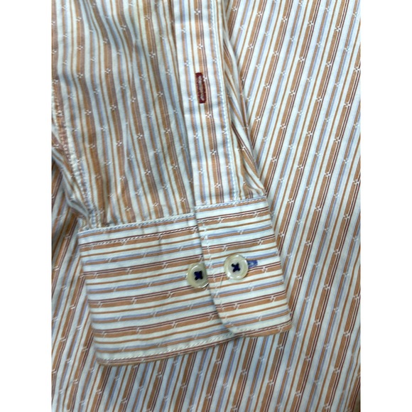 Tommy Bahama Shirt Island Crafted Mens Medium Cotton‎ Orange White Gray Striped - Picture 4 of 15